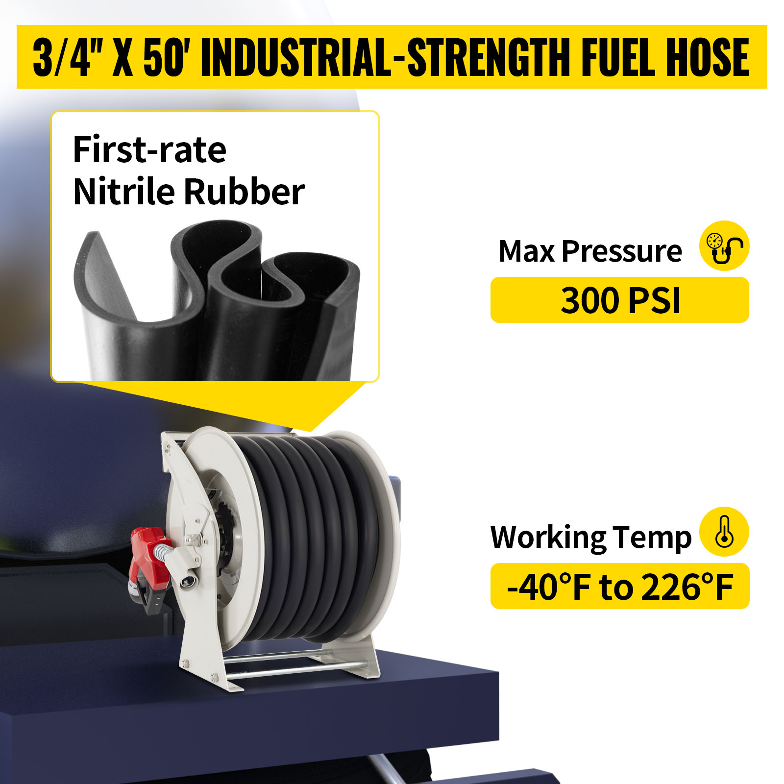 VEVOR Fuel Hose Reel, 3/4 x 50' Extra Long Retractable Diesel