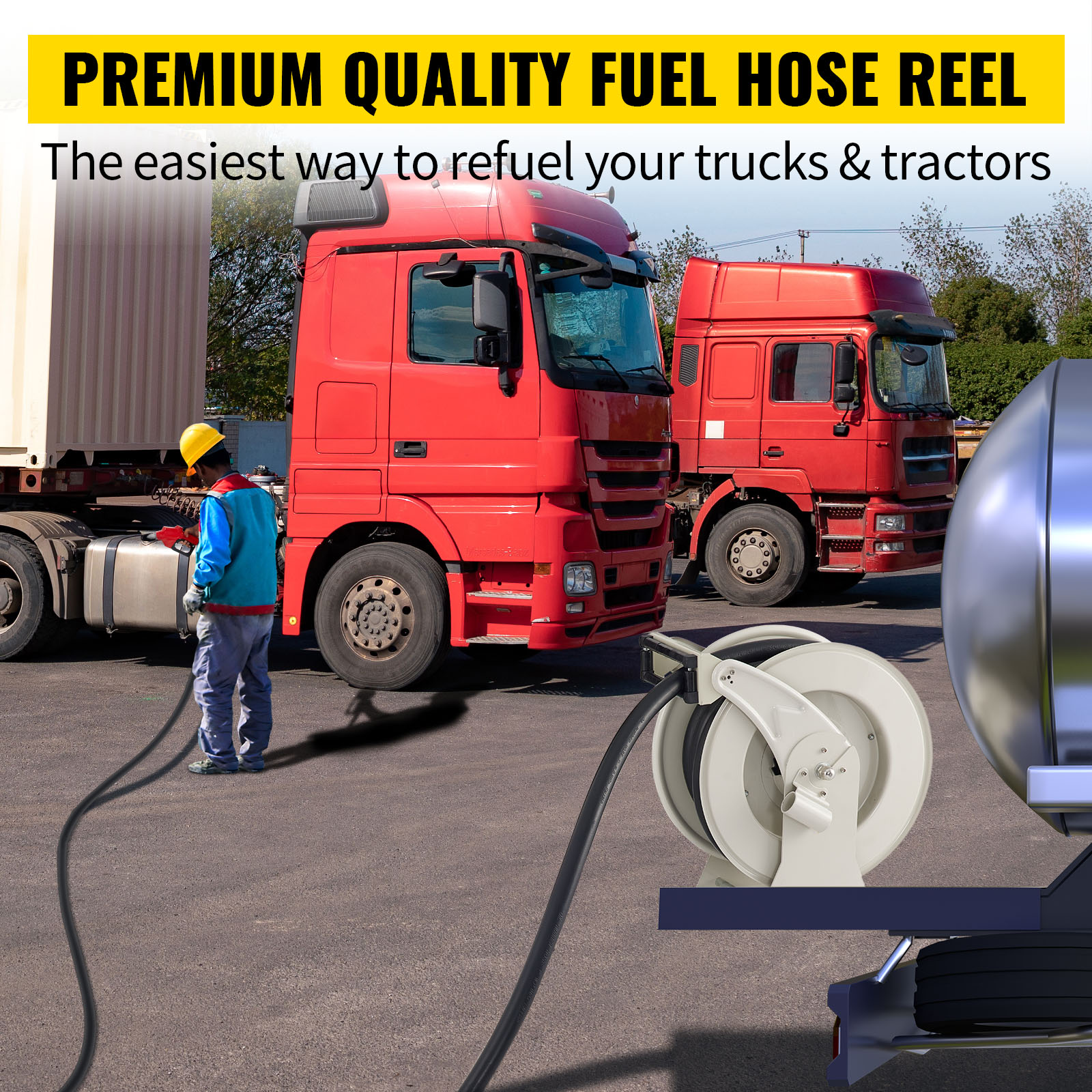 VEVOR Fuel Hose Reel, 3/4 x 66', Extra Long Retractable Diesel Hose Reel, Heavy-Duty Carbon Steel Construction with Automatic Fuel Nozzle, NBR