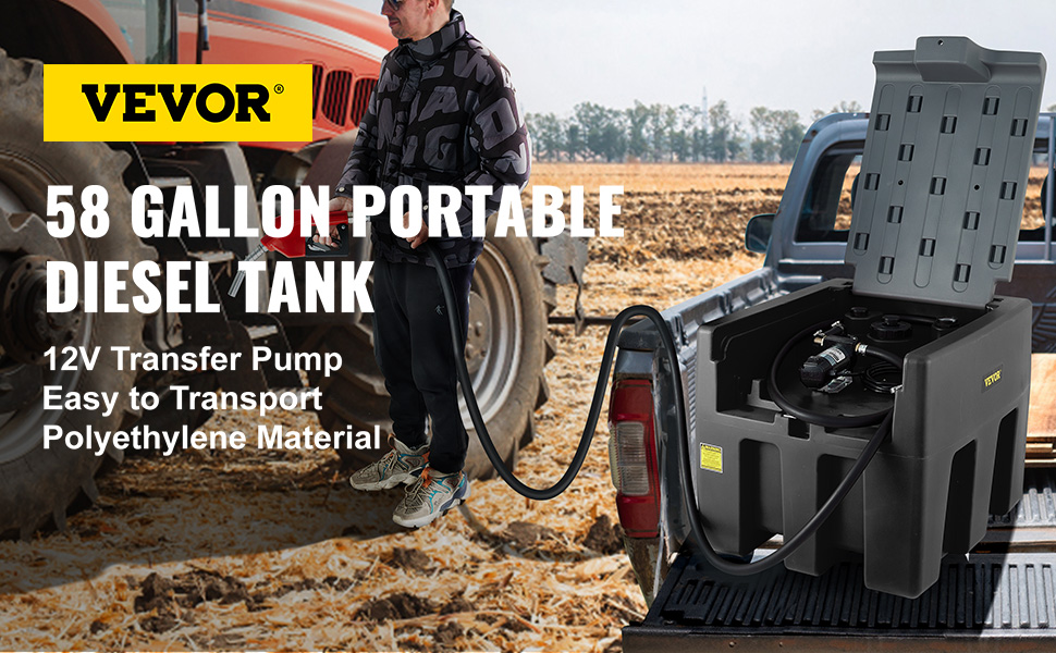 VEVOR Portable Diesel Tank, 58 Gallon Capacity, Diesel Fuel Tank with 12V  Electric Transfer Pump, Polyethylene Diesel Transfer Tank for Easy Fuel