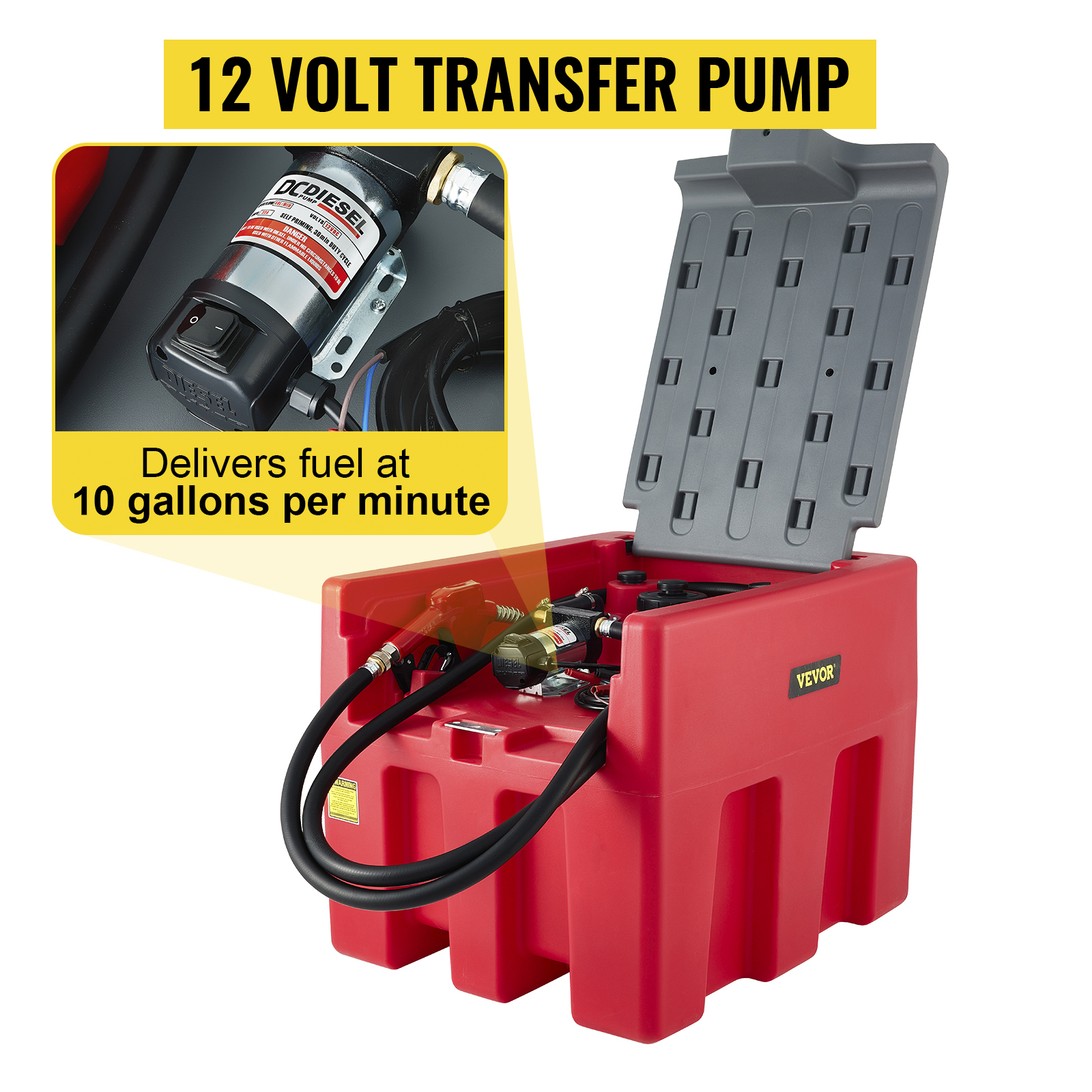 VEVOR Portable Diesel Tank, 58 Gallon Capacity, Diesel Fuel Tank with 12V  Electric Transfer Pump, Polyethylene Diesel Transfer Tank for Easy Fuel  Transportation, Red