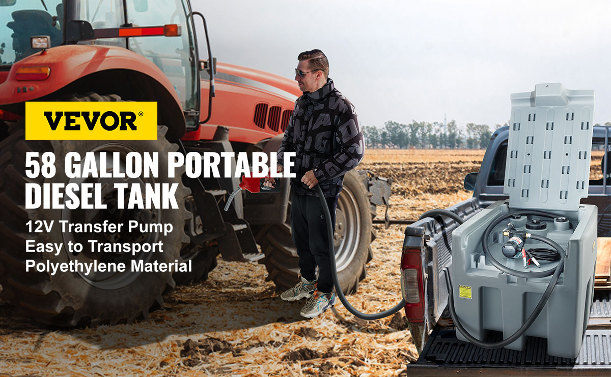VEVOR VEVOR Portable Diesel Tank, 58 Gallon Capacity & 10 GPM Flow Rate, Diesel  Fuel Tank with 12V Electric Transfer Pump and 13.1ft Rubber Hose, PE Diesel  Transfer Tank for Easy Fuel