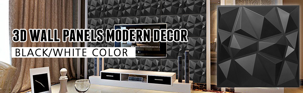 VEVOR 50x50cm 3D Wall Panel Self-Adhesive Tile White/Black 13Pcs Tiles PVC Wall Decorative Home Living Room Kitchen TV Backdrop