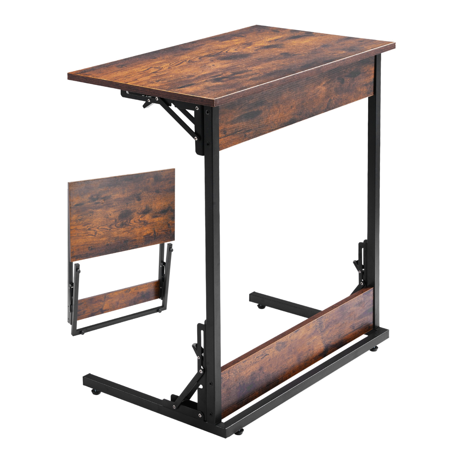 Uimoso C-Shaped Side Table with Metal Frame and Rolling Wheels/Adjustable Feet