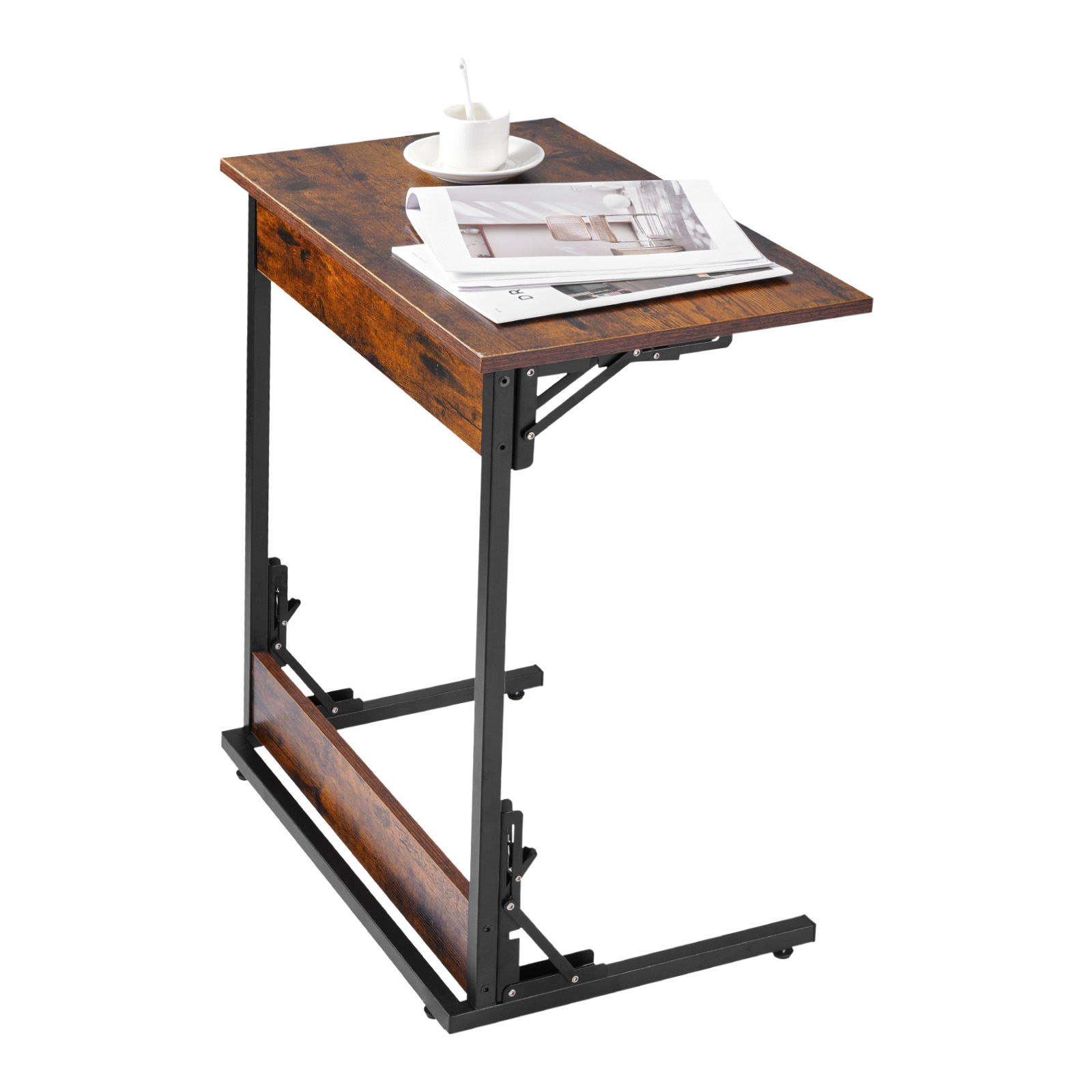 Uimoso C-Shaped Side Table with Metal Frame and Rolling Wheels/Adjustable Feet
