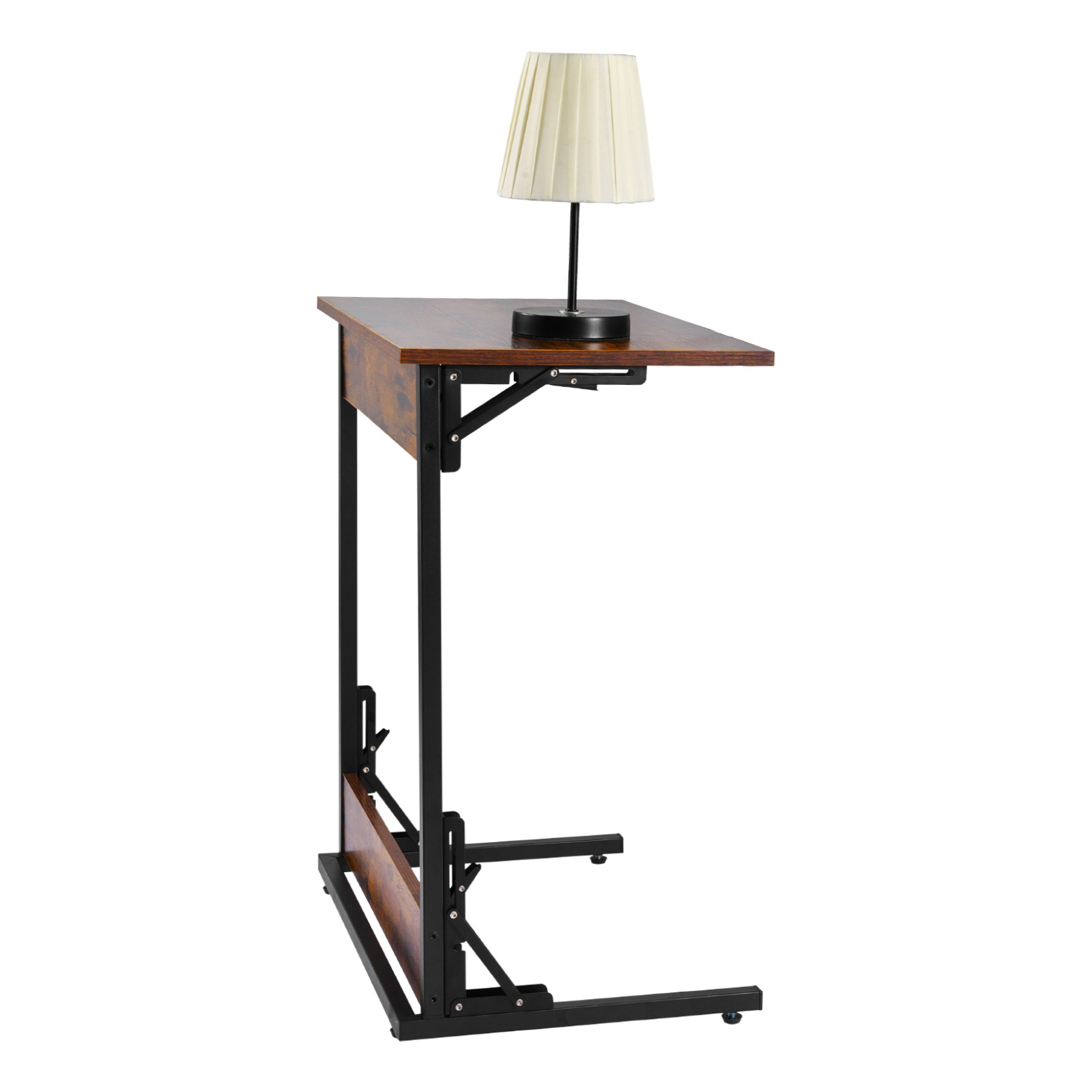 Uimoso C-Shaped Side Table with Metal Frame and Rolling Wheels/Adjustable Feet