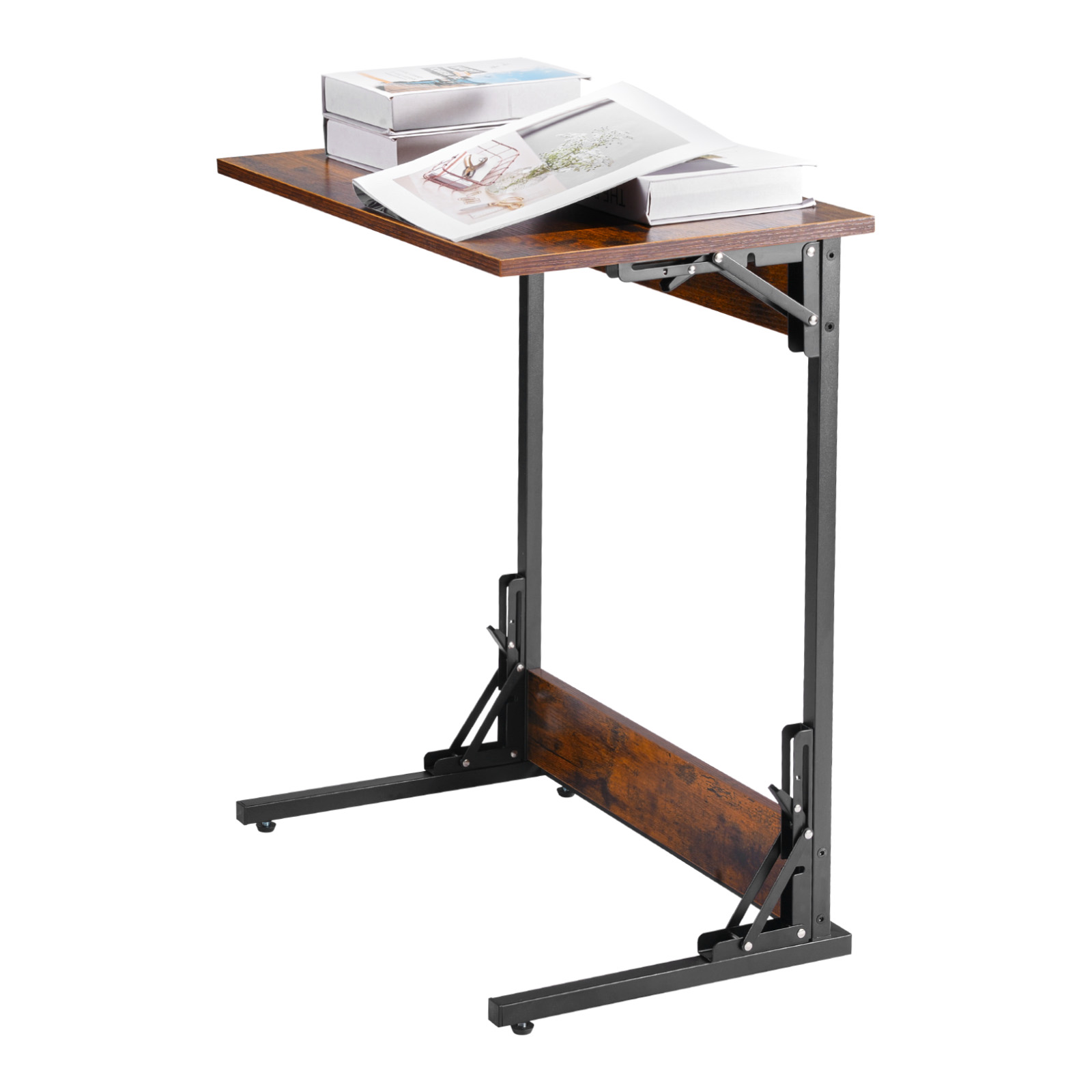 Uimoso C-Shaped Side Table with Metal Frame and Rolling Wheels/Adjustable Feet