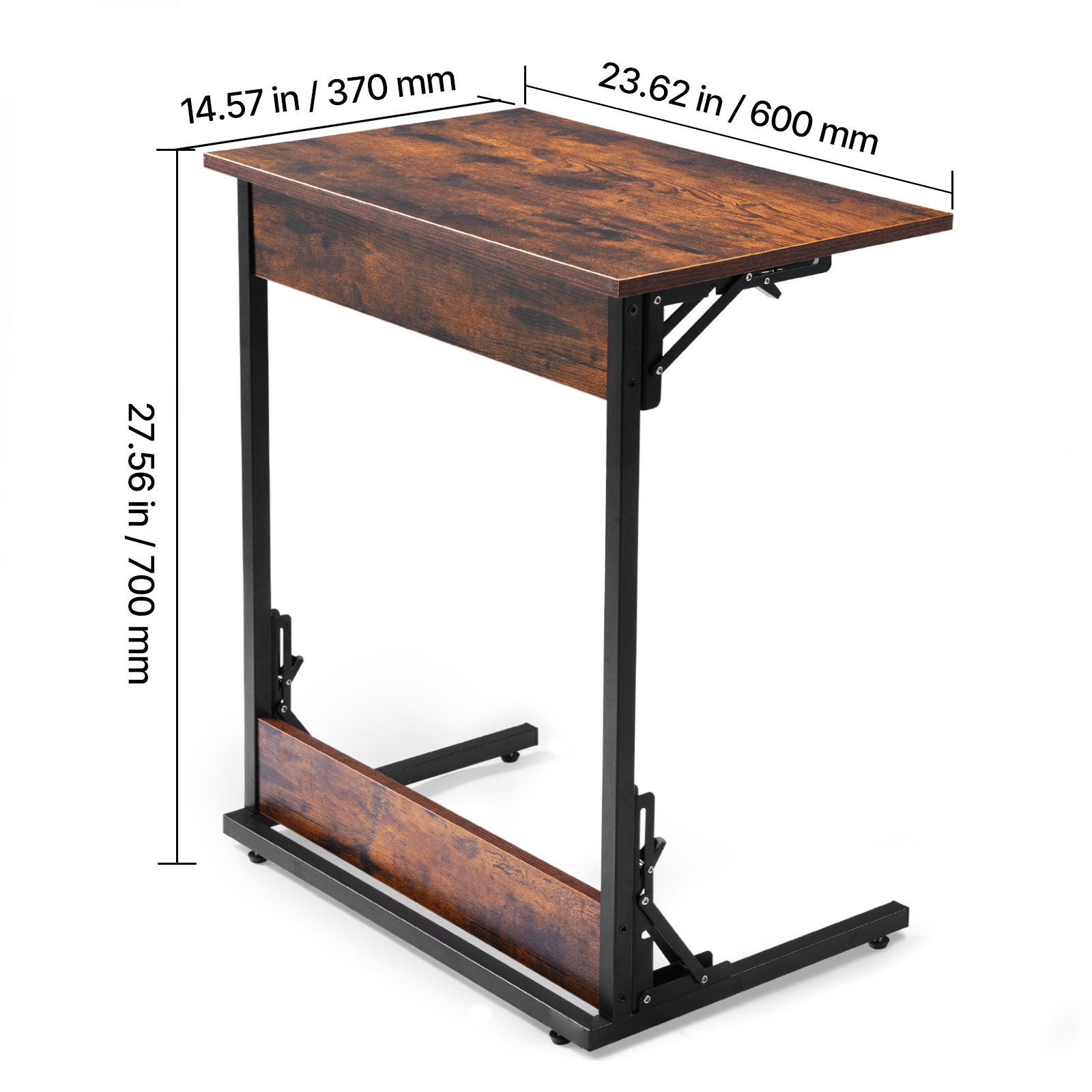 Uimoso C-Shaped Side Table with Metal Frame and Rolling Wheels/Adjustable Feet