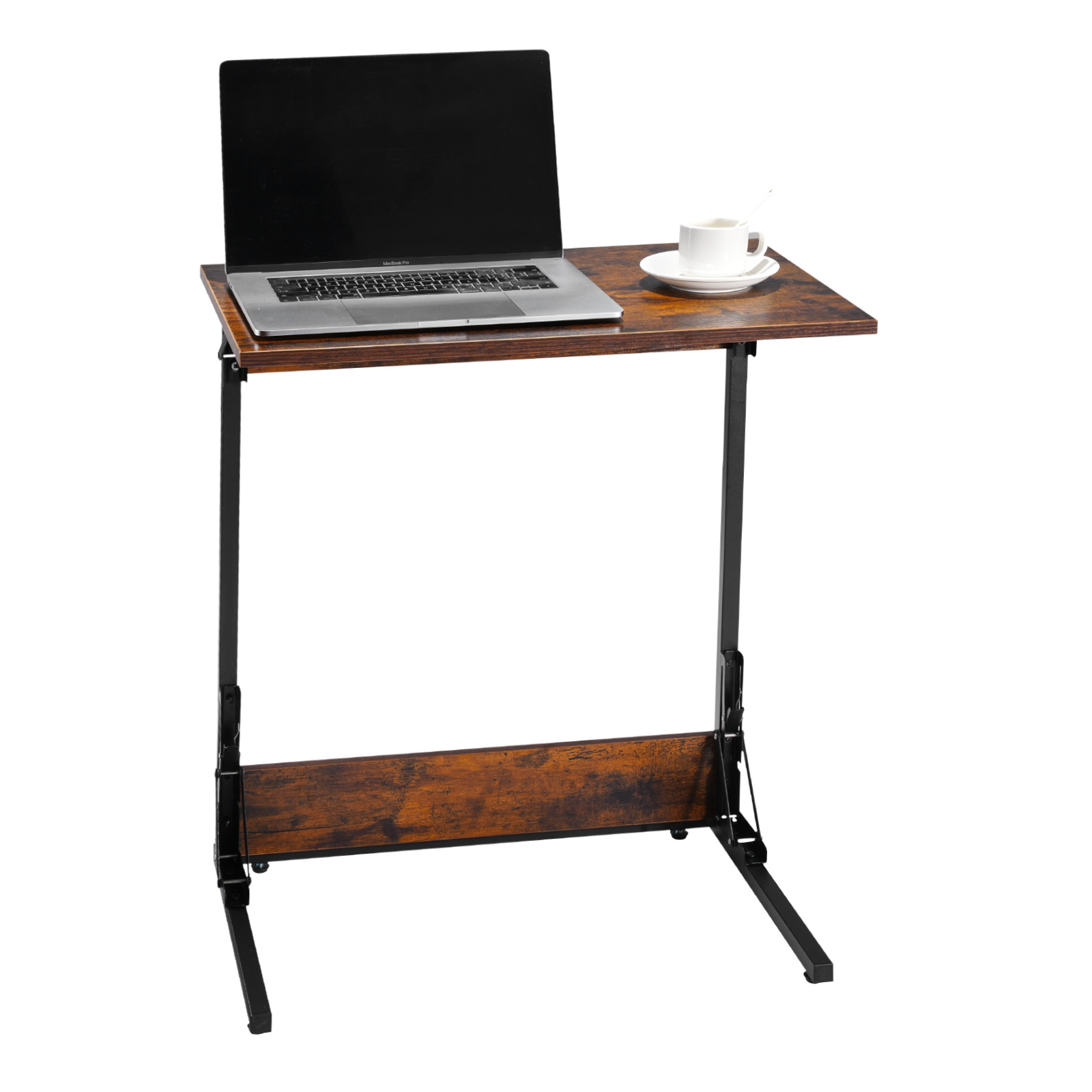 Uimoso C-Shaped Side Table with Metal Frame and Rolling Wheels/Adjustable Feet