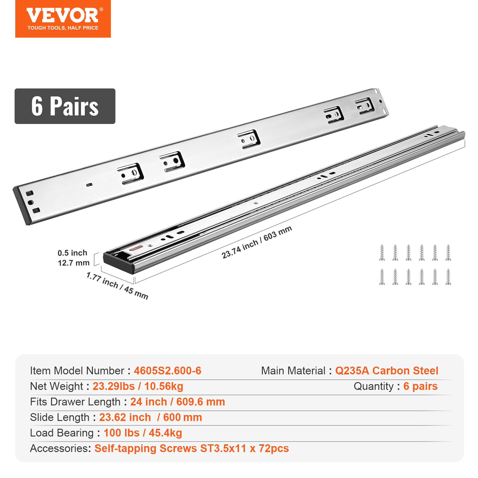VEVOR 6/10 Pairs 14-24" Soft-Close Drawer Slides Ball Bearing Full Extension - Picture 33 of 146
