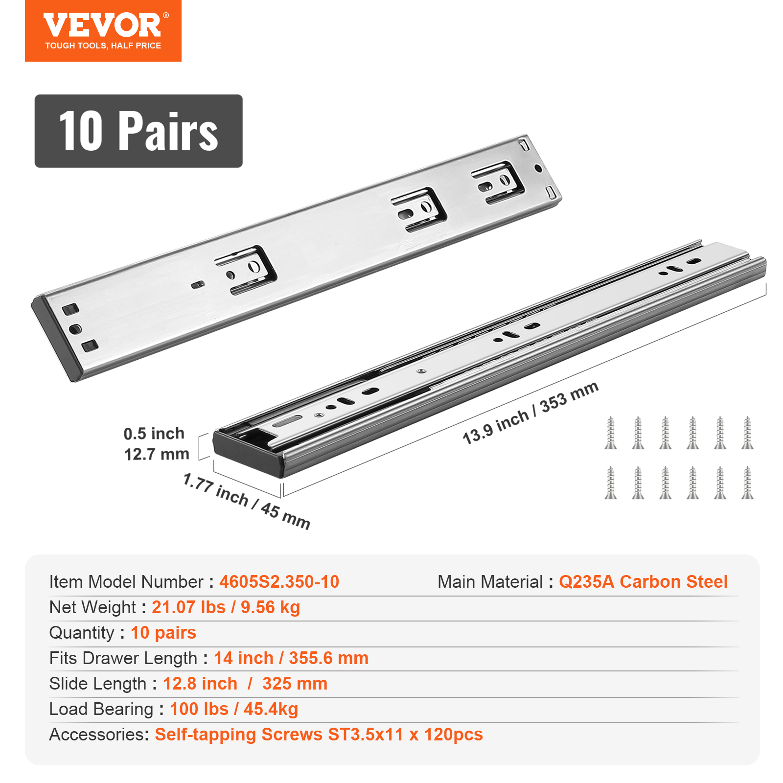 VEVOR 6/10 Pairs 14-24" Soft-Close Drawer Slides Ball Bearing Full Extension - Picture 69 of 146