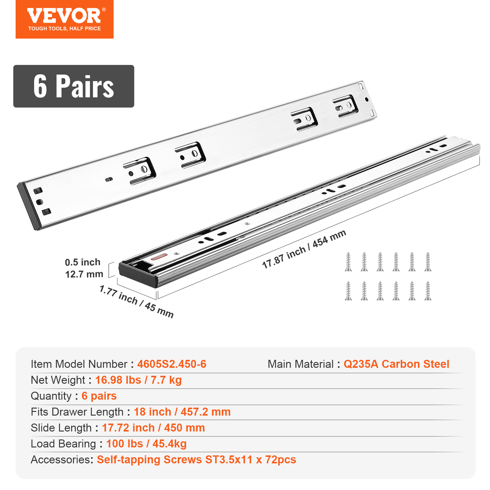 VEVOR 6/10 Pairs 14-24" Soft-Close Drawer Slides Ball Bearing Full Extension - Picture 141 of 146