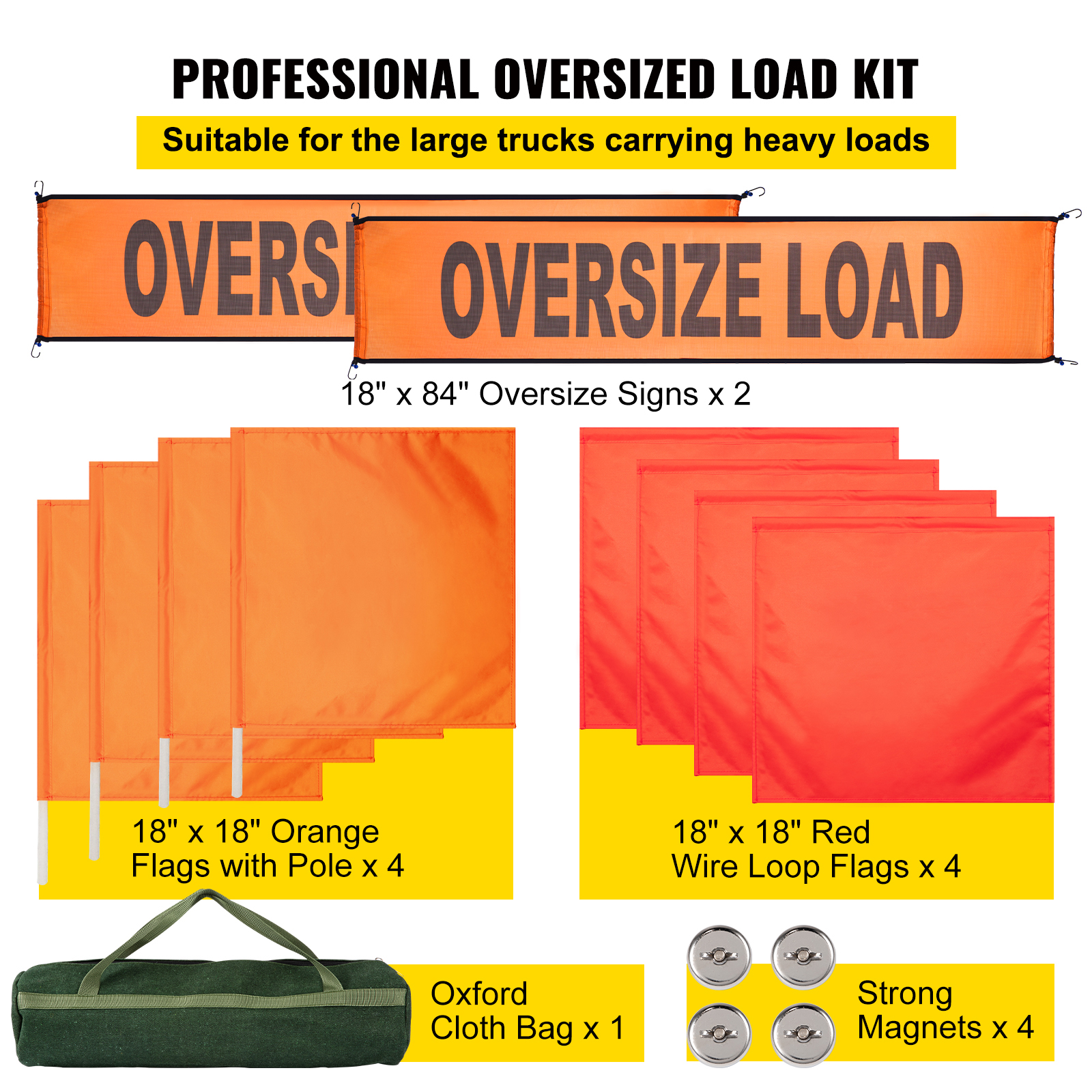 VEVOR LARGE OVERSIZE Load Flags Oversize Load Banners Kit 18x84