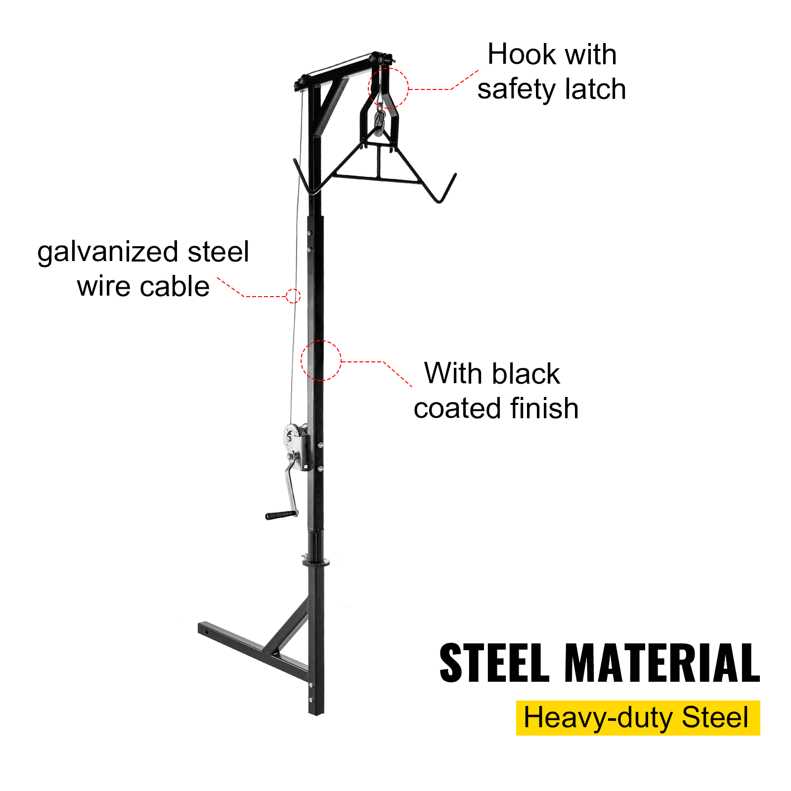 VEVOR Hitch Mounted Deer Hoist, 400lbs Capacity Hitch Game Hoist, 2'' Truck Hitch Deer Hoist with Winch Lift and Gambrel Set, Adjustable Height, Heavy Duty Steel Mounted Hanger for Hunting, Loading