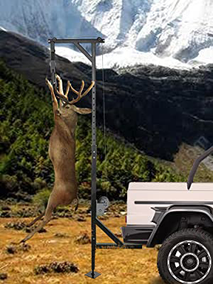 VEVOR Hitch Mounted Deer Hoist, 400lbs Capacity Hitch Game Hoist, 2'' Truck Hitch Deer Hoist with Winch Lift Gambrel Set, Foot Base, Adjustable Height and 360 Degrees Swivel for Hunting, Hanging