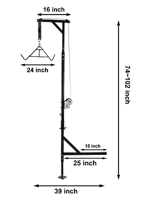 VEVOR Hitch Mounted Deer Hoist, 500lbs Capacity Hitch Game Hoist, 2'' Truck Hitch Deer Hoist with Winch Lift Gambrel Set, Foot Base, Adjustable Height and 360 Degrees Swivel for Hunting, Hanging