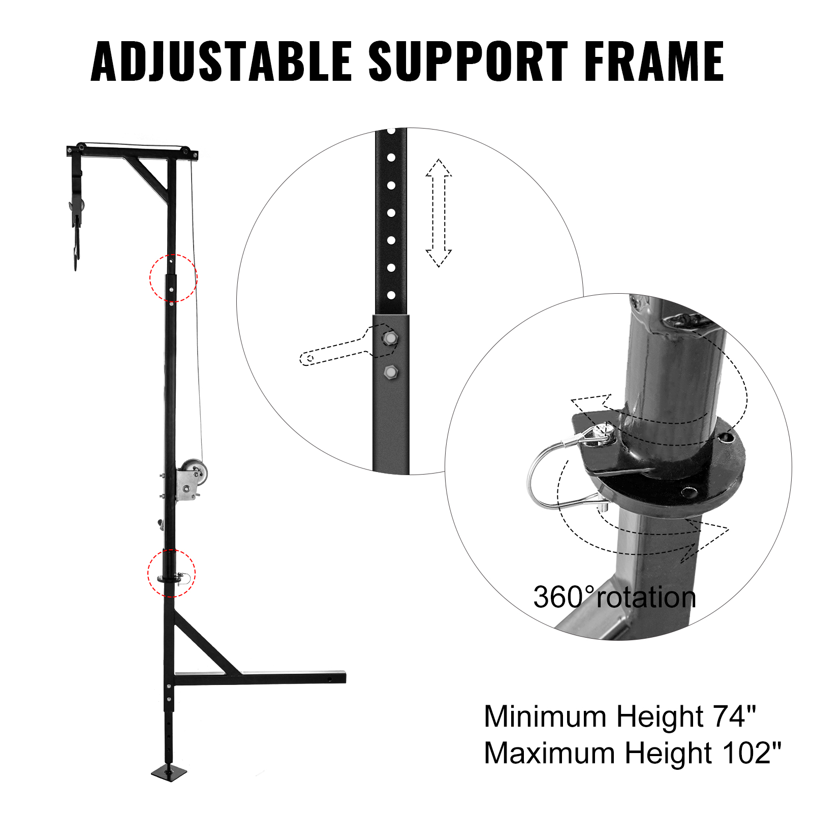 VEVOR Hitch Mounted Deer Hoist, 500lbs Capacity Hitch Game Hoist, 2'' Truck Hitch Deer Hoist with Winch Lift Gambrel Set, Foot Base, Adjustable Height and 360 Degrees Swivel for Hunting, Hanging