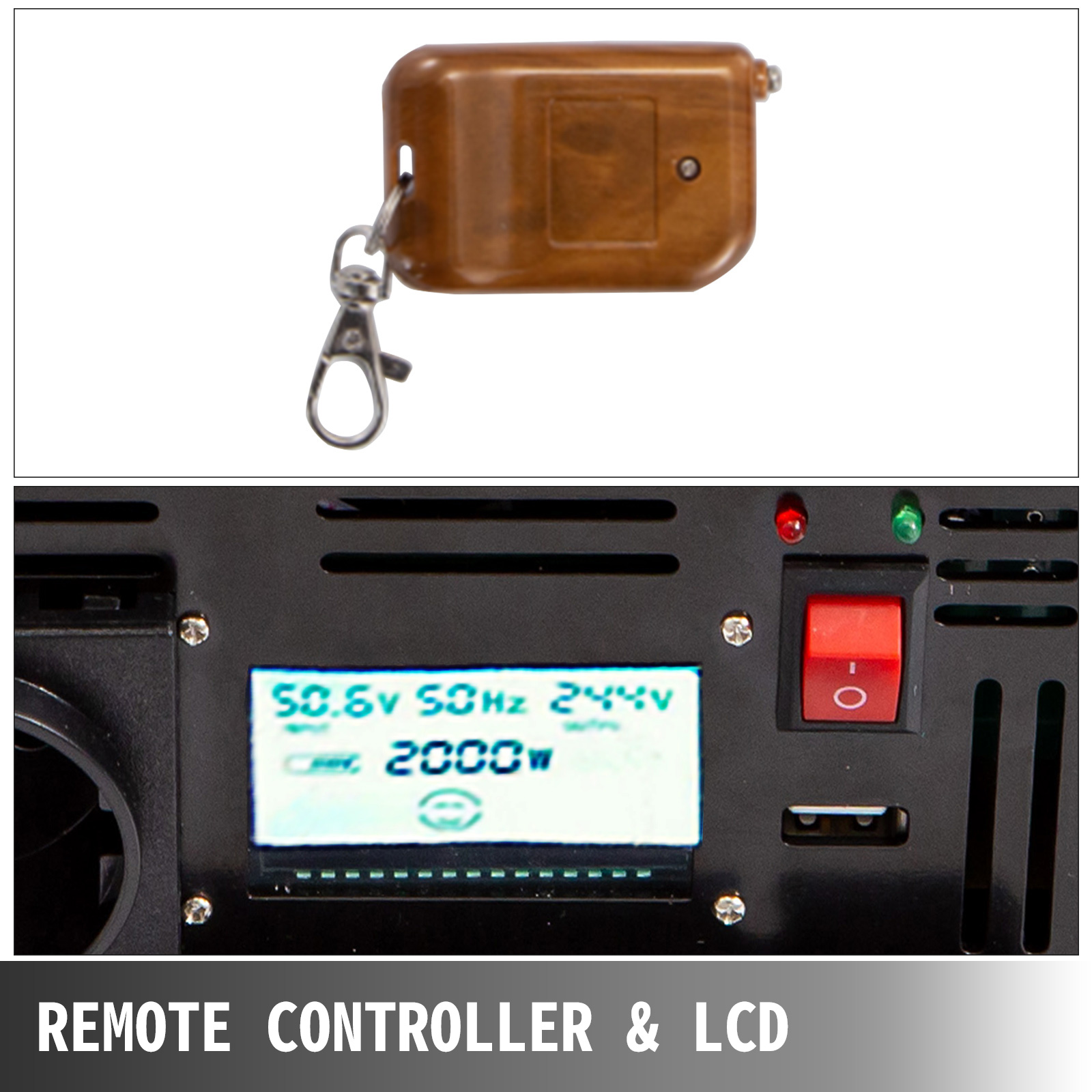 LCD Spannungswandler 1000W/2000W DC12V - AC230V Reiner Sinus