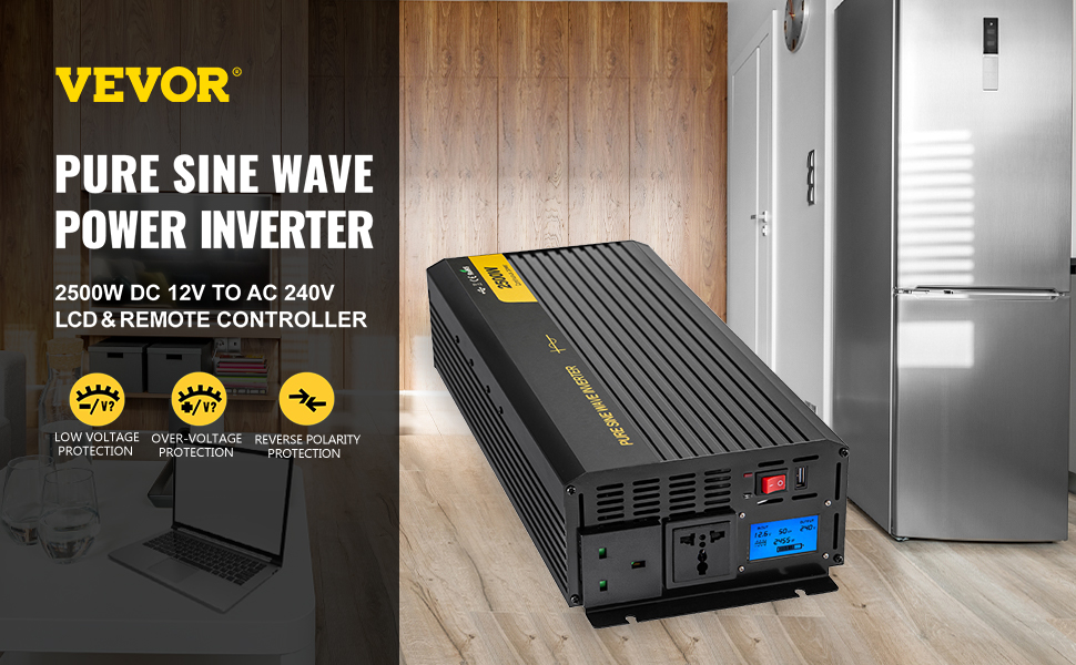 VEVOR Pure Sine Wave Inverter, 2500 Watt Power Inverter, DC 12V to