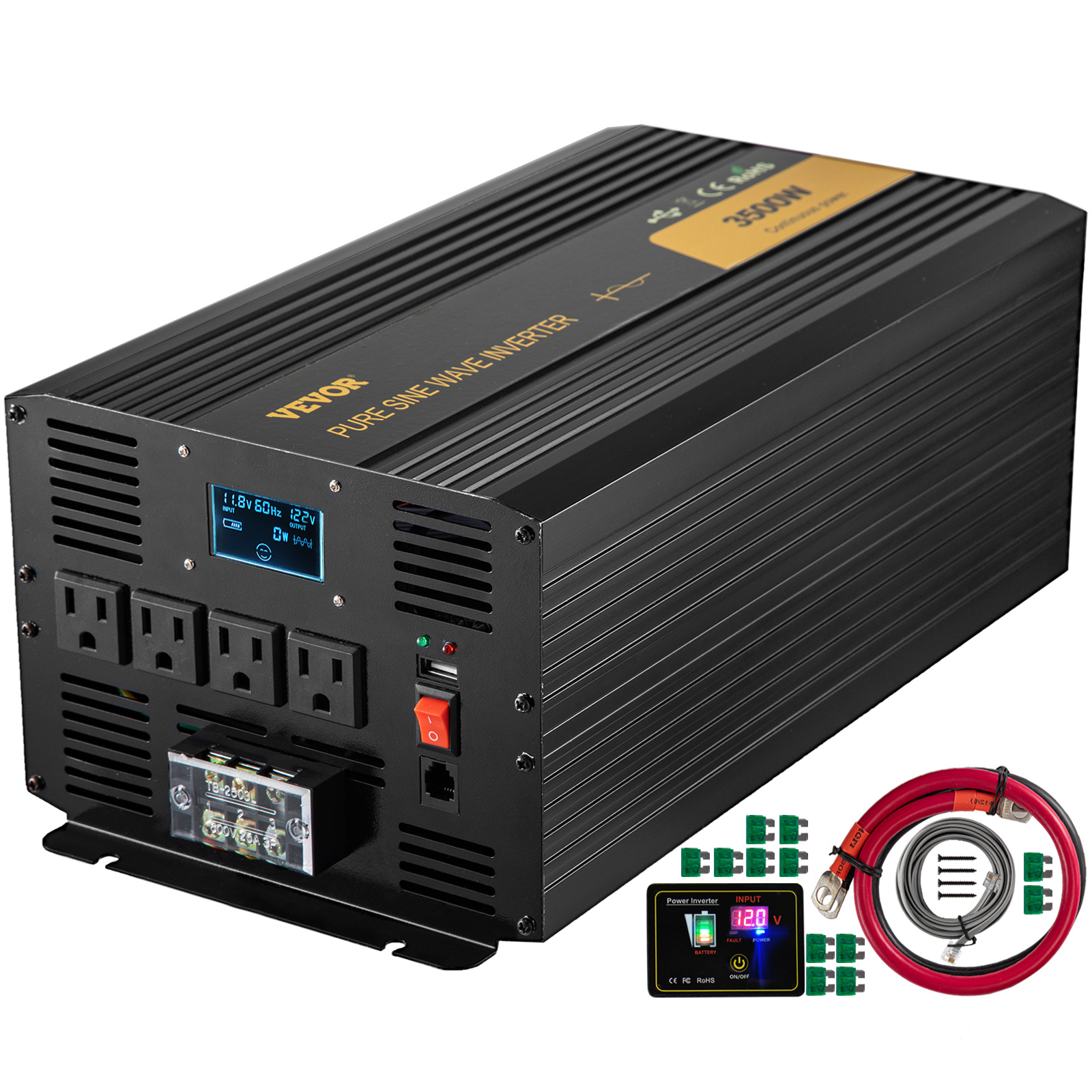 1500W Power Inverter,Pure Sine Wave,DC12V to AC110V