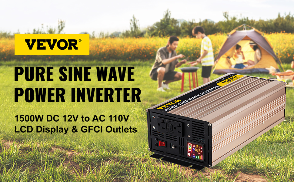 1500W Power Inverter,Pure Sine Wave,DC12V to AC110V