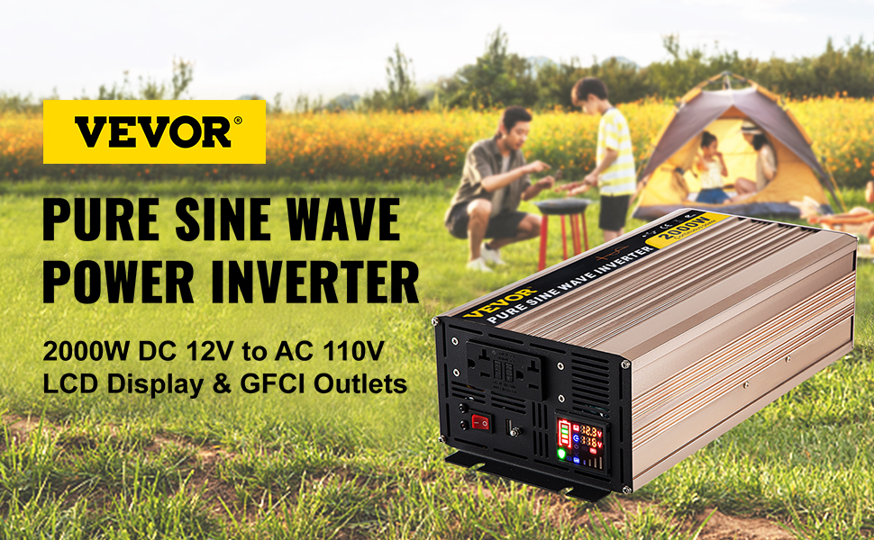 VEVOR 8000w Power Inverter Pure Sine Wave Dc 12v To Ac 220v Converter & Lcd  Display