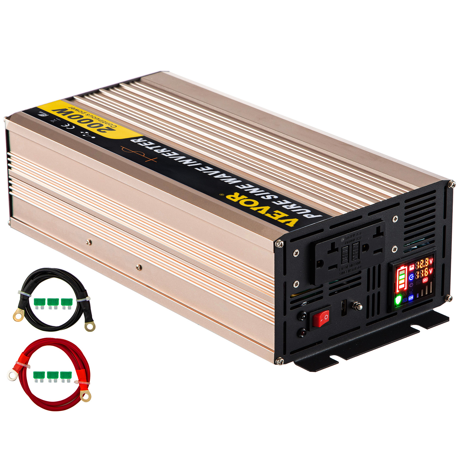 LCD Car Power Inverter 24V DC to 120V AC 60HZ 2000W Pure Sine Wave with USB Port 
