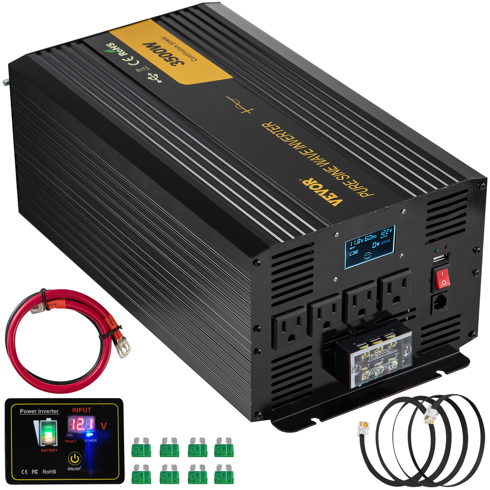 2500W 5000W DC 24V To AC 120V Solar Power Inverter Pure Sine Wave LCD Truck Car 