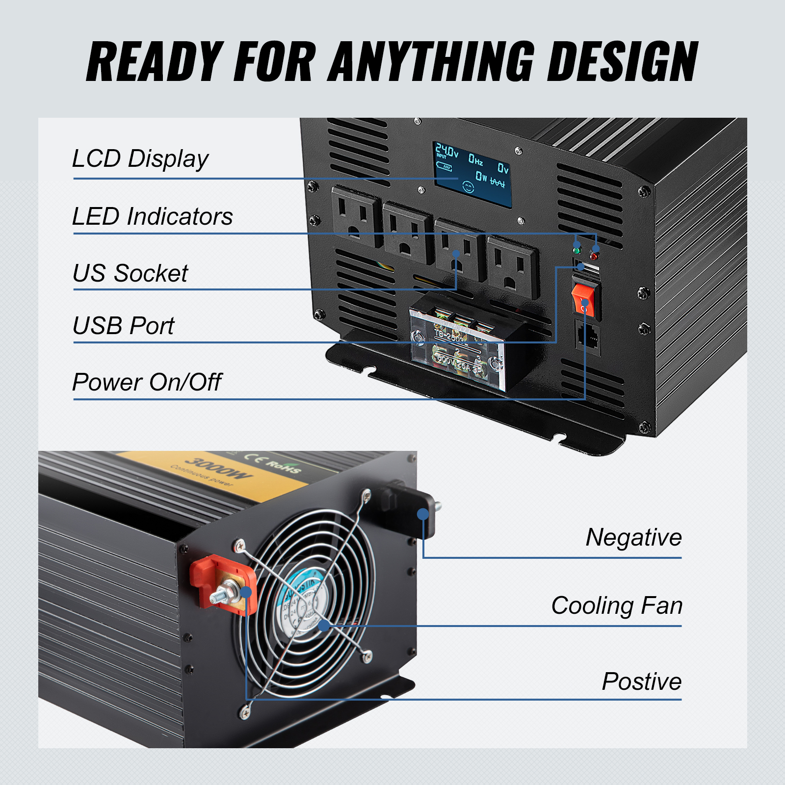 Onduleur à onde sinusoïdale pure 24 V 3000 W CC 24 V vers CA 120 V