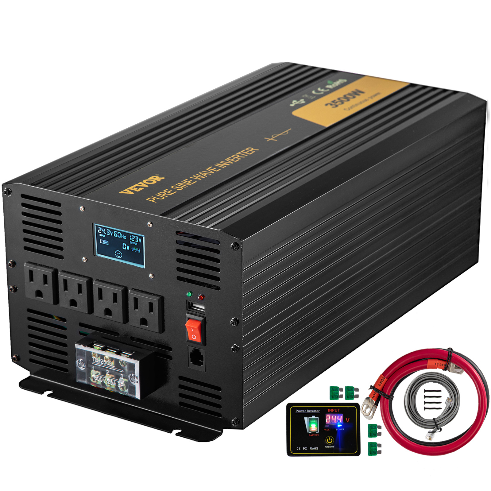 3500W Power Inverter,Pure Sine Wave,DC24V to AC120V