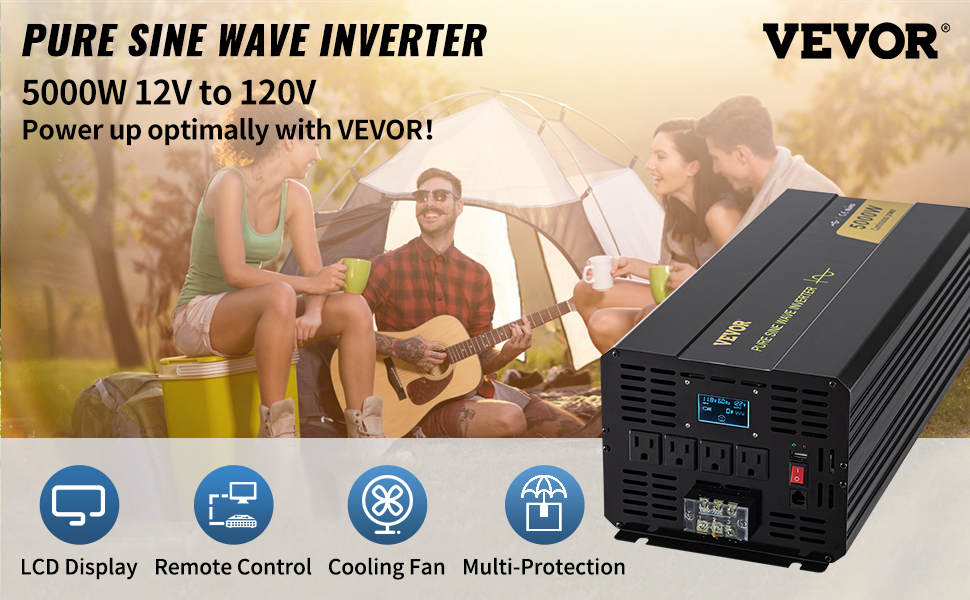 VEVOR Pure Sine Wave Inverter 1000w 2000w Peak Dc 12v Ac 230v With Display