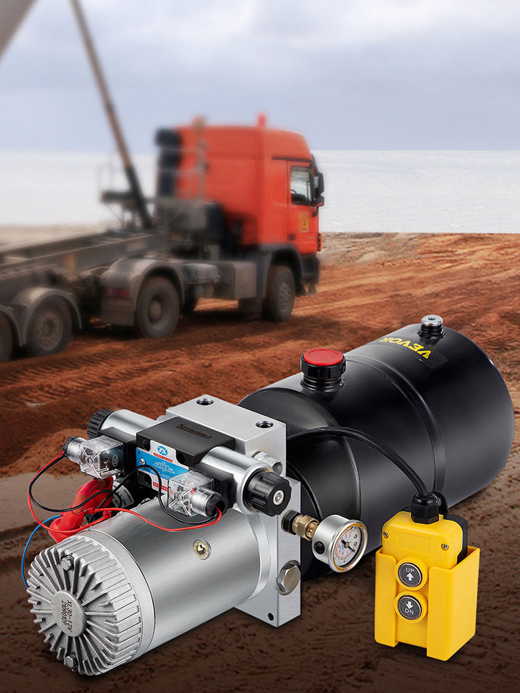 VEVOR Hydraulic Power Unit 12 Volt Dump Trailer Hydraulic Pump Double Acting 6 Quart Hydraulic Pump Electric Hydraulic Pump with Brass Pressure Gauge for Dump Trailer Lift Gates & Trucker