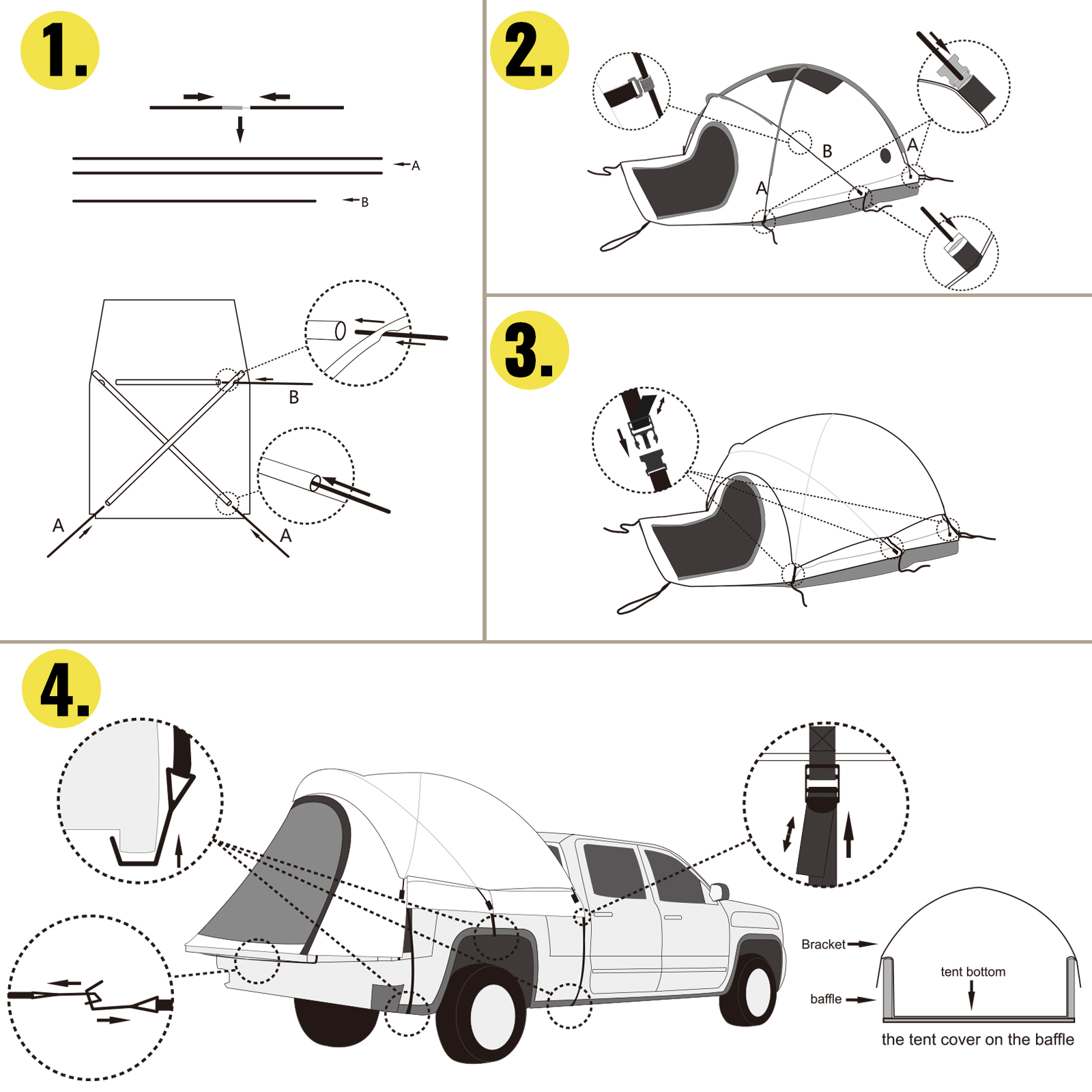 VEVOR Truck Tent 8.5 ft,Pickup Tent for Full Size Truck, Waterproof Truck Camper, 2-Person Sleeping Capacity, 2 Mesh Windows, Easy to Setup Truck Tents for Camping, Hiking, Fishing