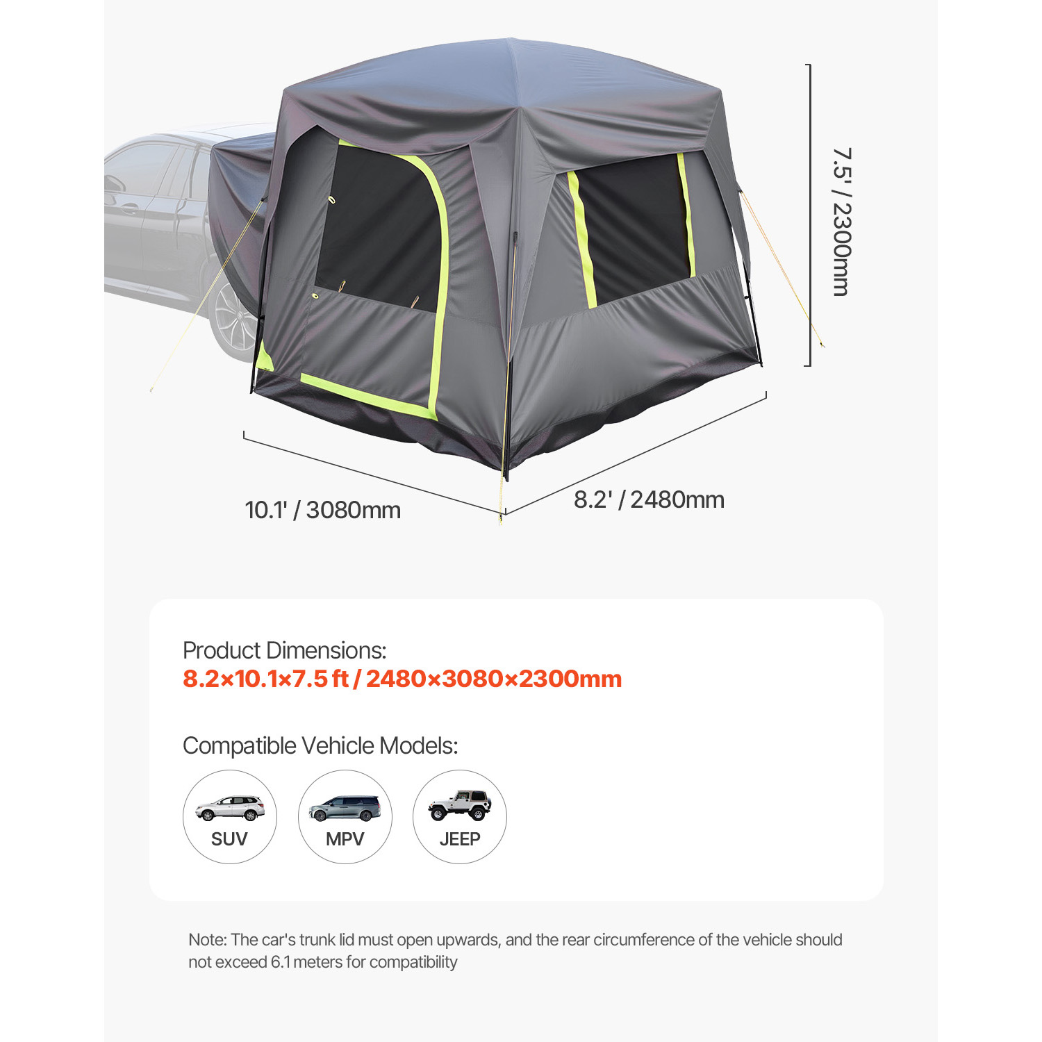 SUV Camping Tent Outdoor Tailgate Dual Use Tents with Rainfly for 5-8 Person - Picture 19 of 36