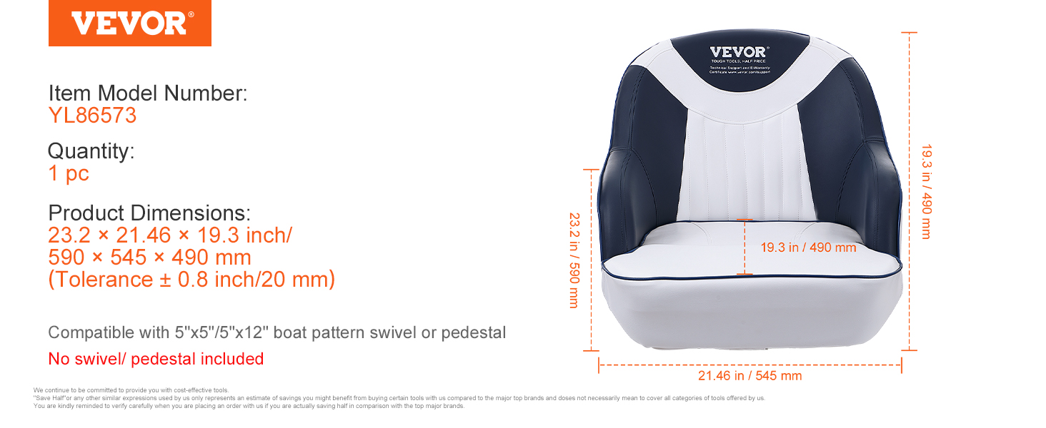 VEVOR Captain Bucket Seat, Pontoon Boat Seat with Thickened Sponge Padding,  Boat Captain Chair for Fishing Boat, Sightseeing Boat, Speedboat, Canoe