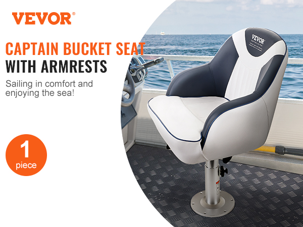 VEVOR Captain Bucket Seat, Pontoon Boat Seat with Thickened Sponge Padding,  Boat Captain Chair for Fishing Boat, Sightseeing Boat, Speedboat, Canoe,  1-Piece