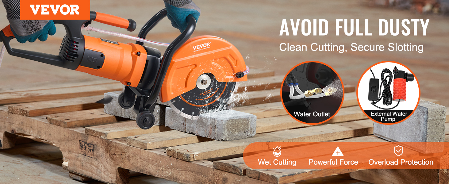 VEVOR Electric Concrete Saw, 16 in, 3200 W 15 A Motor Circular Saw Cutter  with Max. 6 in Adjustable Cutting Depth, Wet Disk Saw Cutter Includes Water  Line, Pump and Blade, for