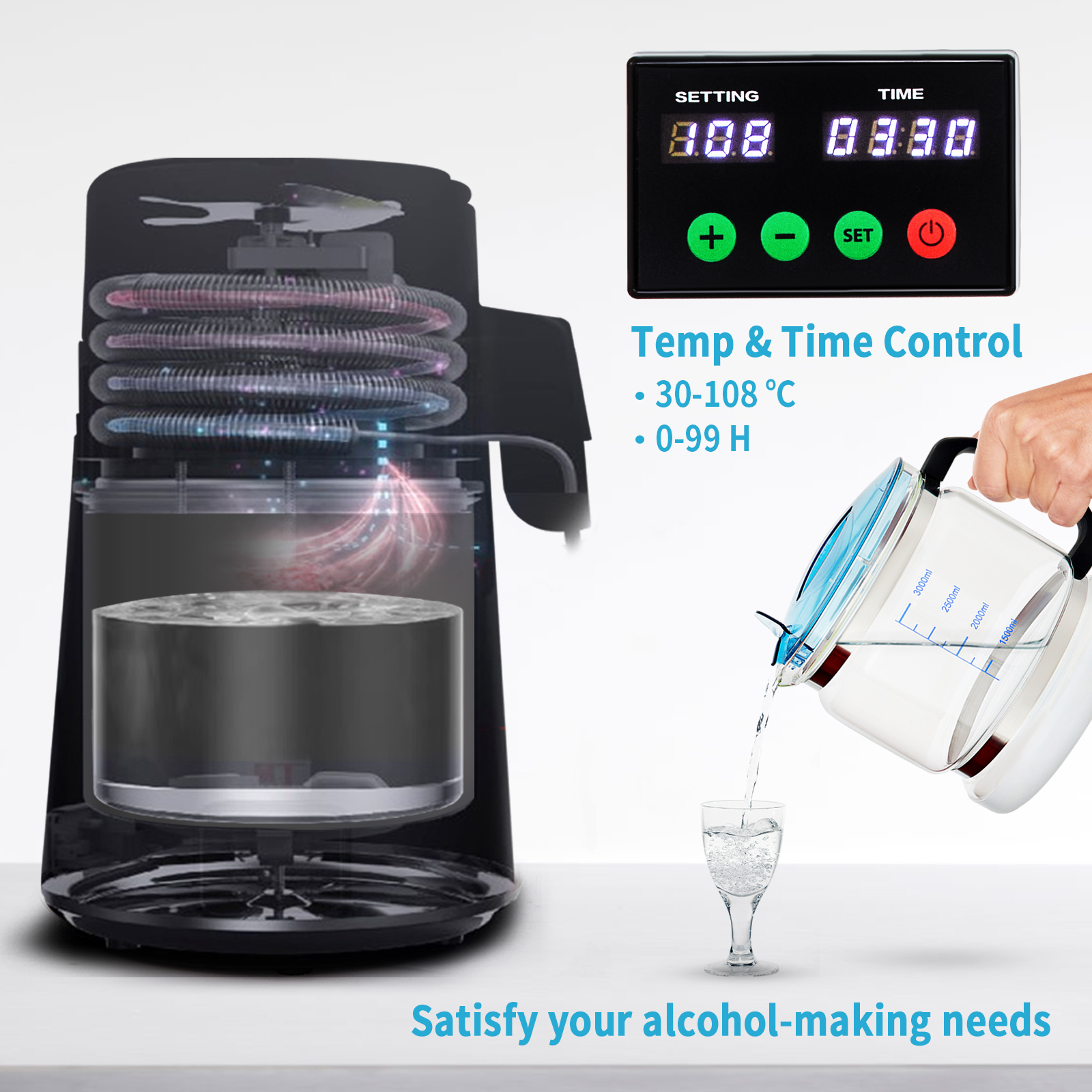 Distillatore D'acqua Make Water Pure Con Caraffa In Vetro Da 4 L – In Acciaio Inox, Filtri Inclusi, Per Casa E Ufficio