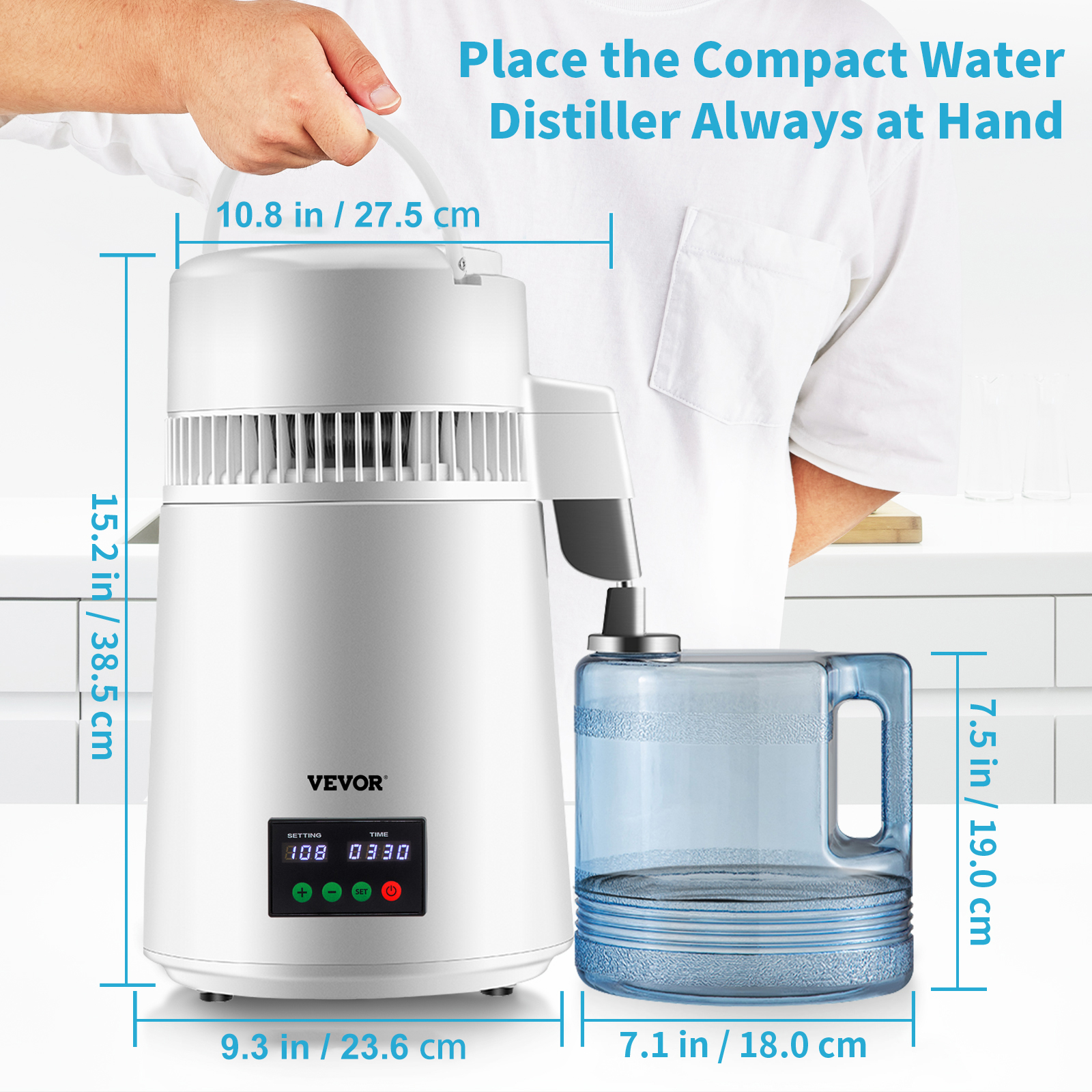 VEVOR 4L Water Distiller Purifier Machine Stainless Steel Timing & Temp Display