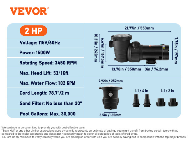 Pool Pump,2HP,Single Speed