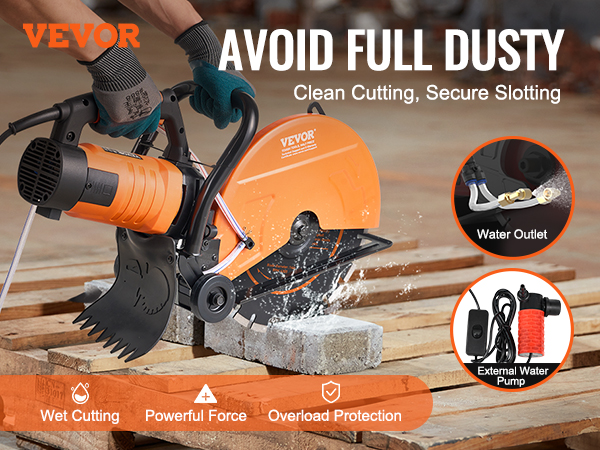 VEVOR Electric Concrete Saw, in Circular Saw Cutter with 3.5 in Cutting Depth, Wet Dry Disk Saw Cutter Includes Water Line, Pump and Blade, for Ston - 4