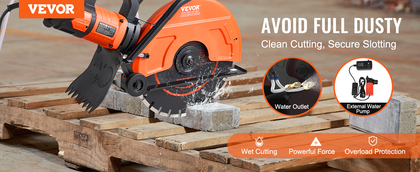 VEVOR Electric Concrete Saw, 16 in, 3200 W 15 A Motor Circular Saw Cutter  with Max.