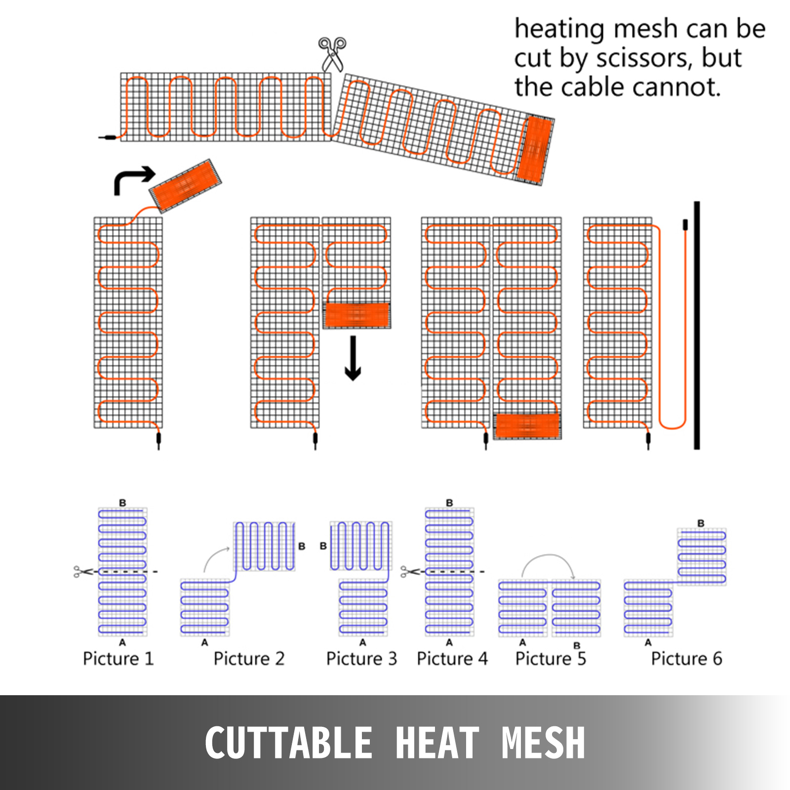 VEVOR 90 Sqft 120V Electric Radiant Floor Heating Mat with Alarmer and Programmable Floor Sensing Thermostat Self-Adhesive Mesh Underfloor Heat Warming Systems Mats Kit