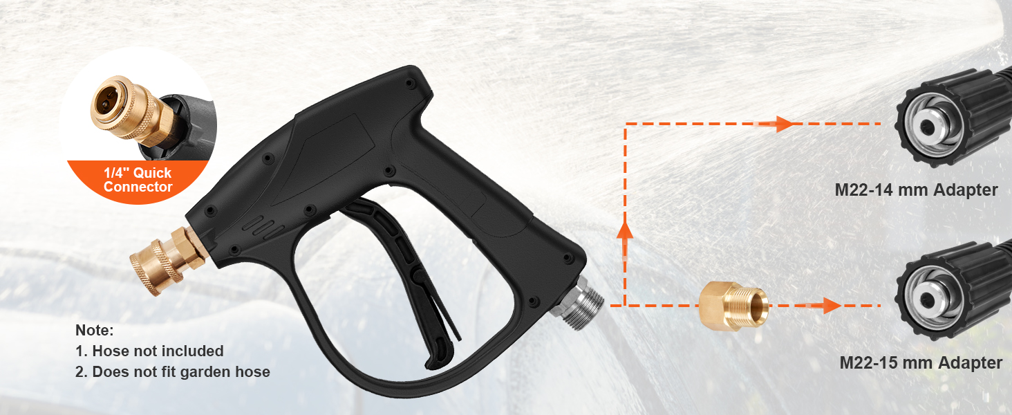 High Pressure Washer Adapter Quick Connect Gun To Wand M22/14mm To 1/4'' Fitting