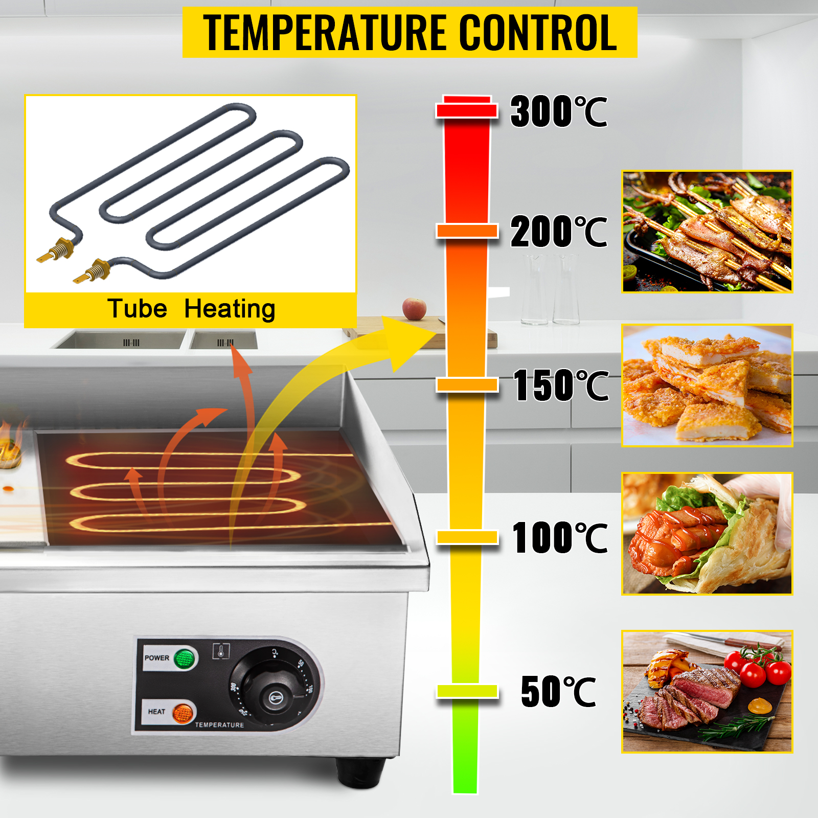 1600W Commercial Electric Griddle Flat Top Grill Hot Plate Fry Pan Stove  BBQ