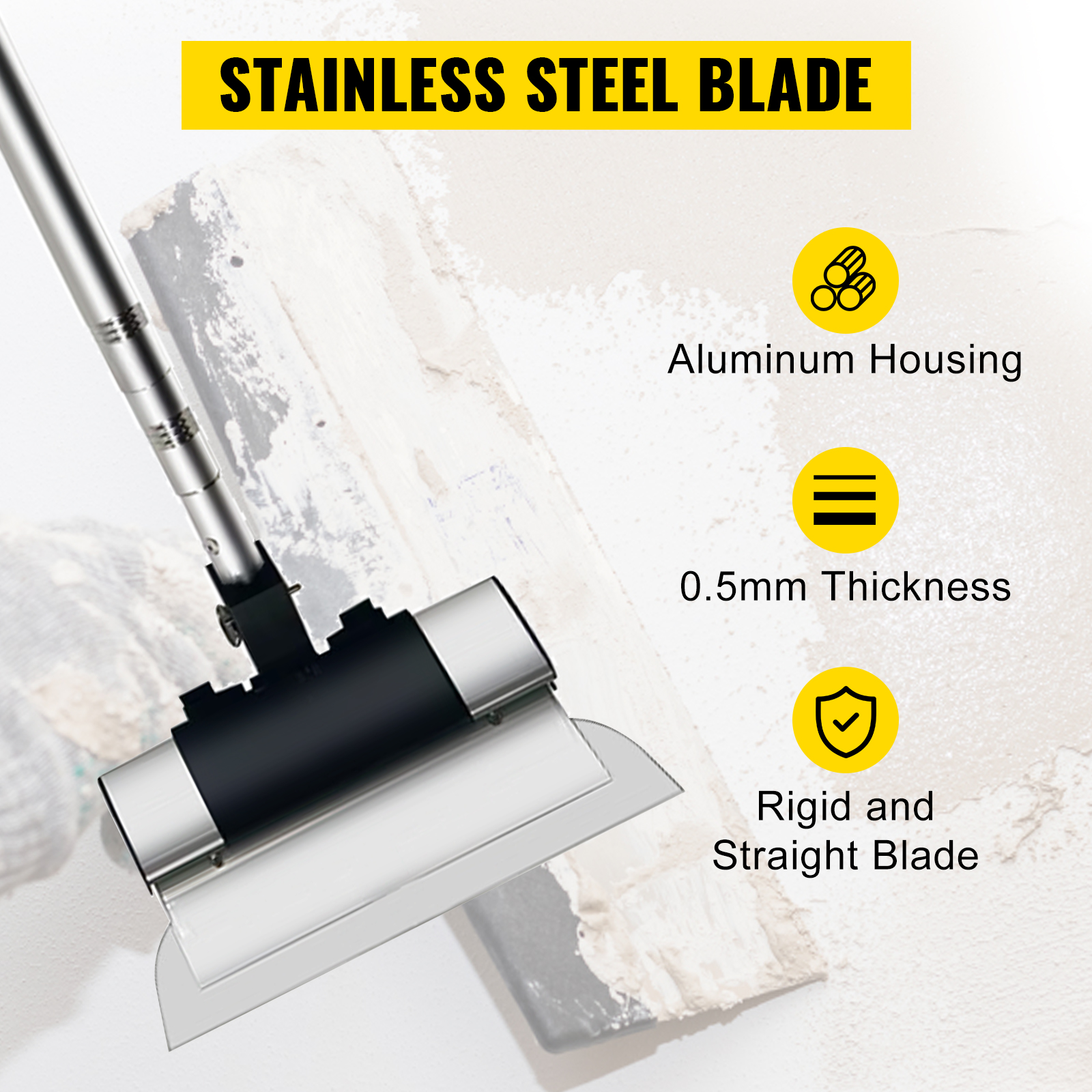 VEVOR Skimming Blade Set,10"+16"+24" Blades + 35"-78" Extension Handle,European Stainless Steel Construction Knife, Aluminum Blade Profile Smoothing Knockdown Spatula for Gyprock/Drywall/Wall-Board