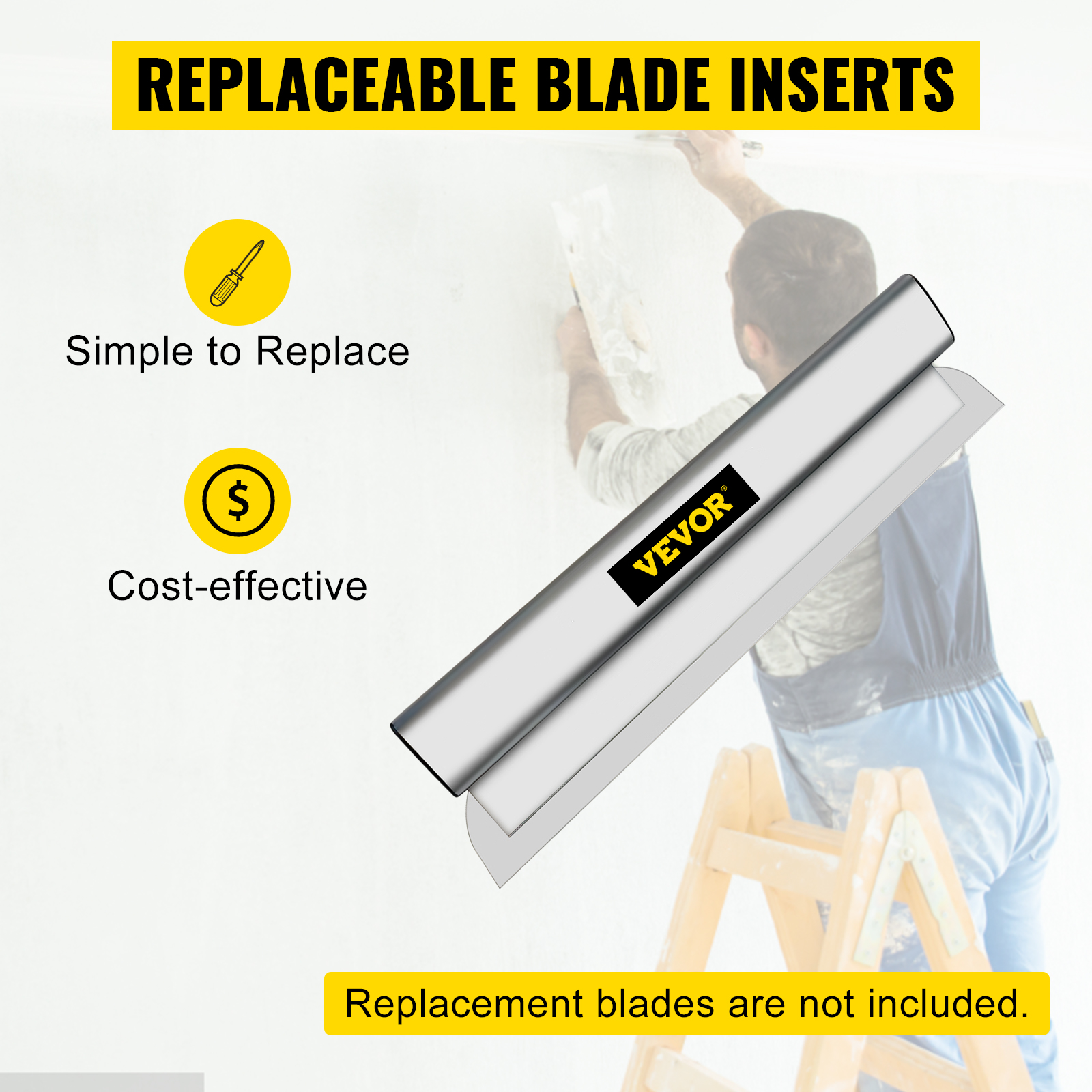 VEVOR Skimming Blade Set,10"+16"+24" Blades + 35"-78" Extension Handle,European Stainless Steel Construction Knife, Aluminum Blade Profile Smoothing Knockdown Spatula for Gyprock/Drywall/Wall-Board