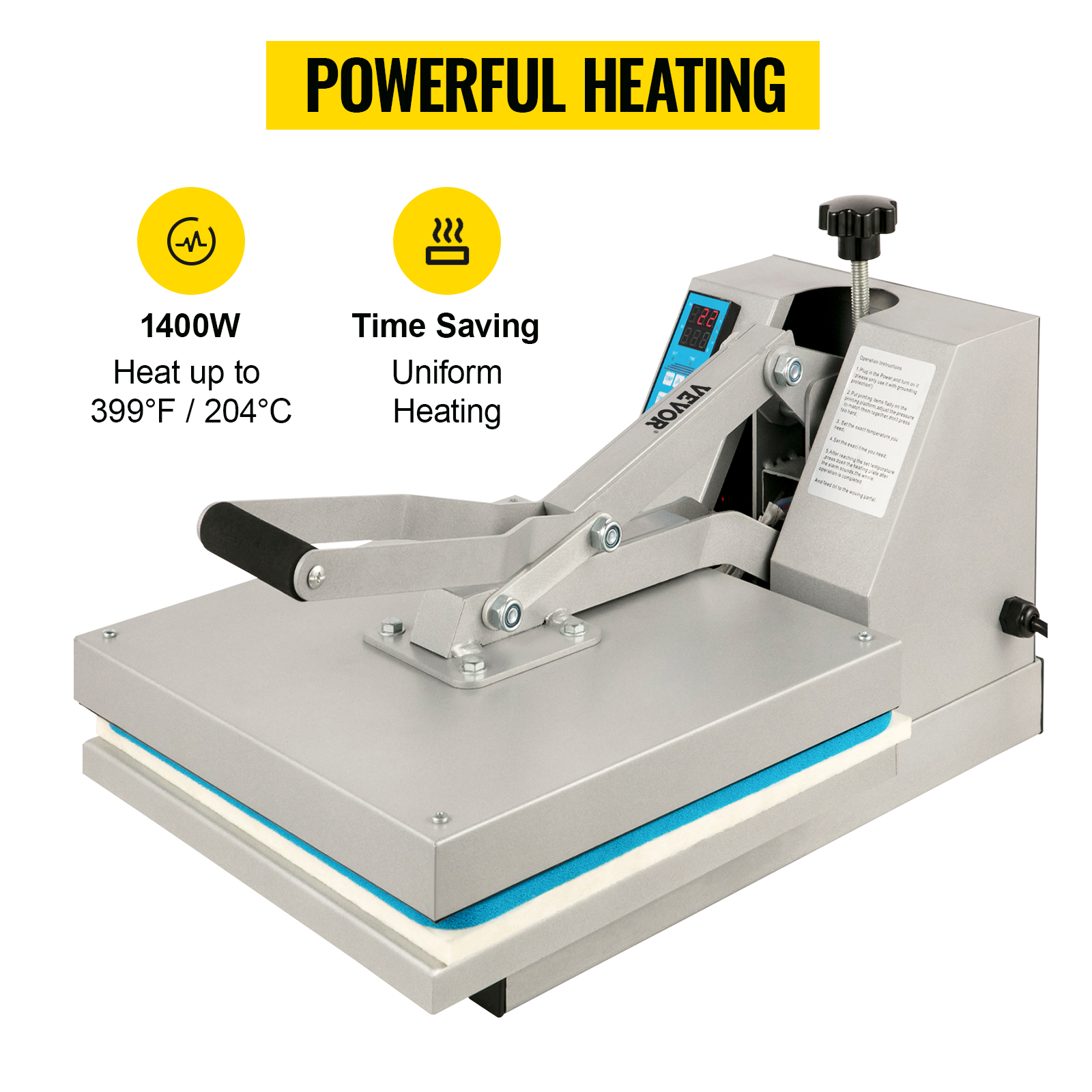 VEVOR Heat Press Machine 15X15 Inch Sublimation Machine 1400W Silver T  Shirt Press Machine with Digital Display Screen 15x15 Heat Press Heat  Transfer