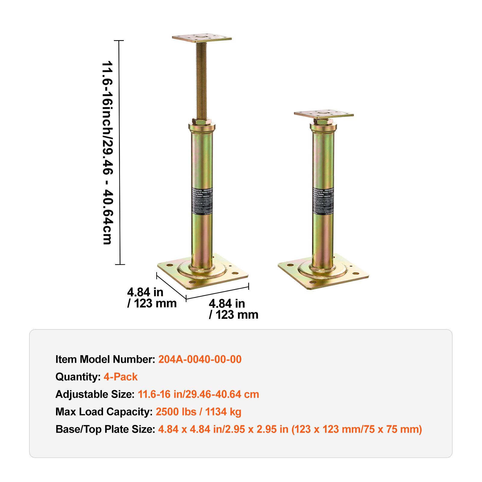 Uimoso Adjustable Floor Jack Post for House Leveling, Height Range 30.48-254 cm