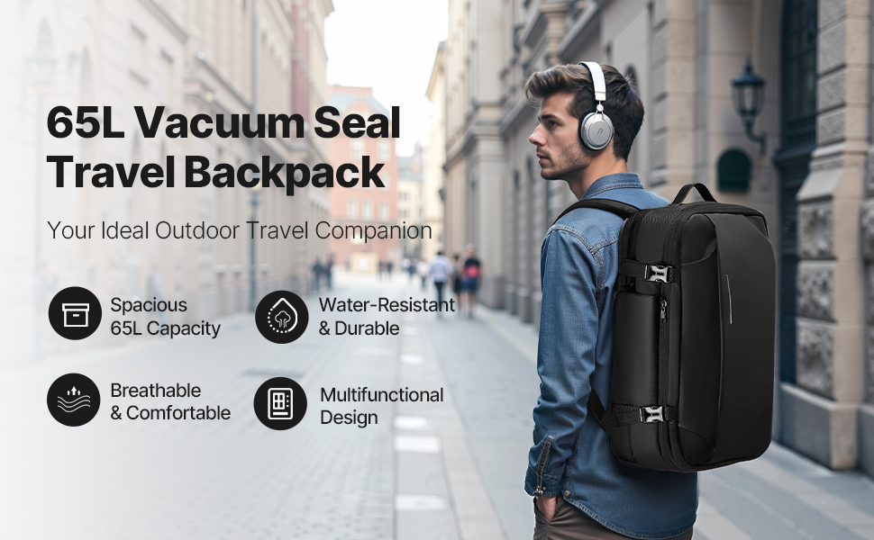 Uimoso Expandable 65L Travel Backpack with Vacuum Seal Compression Feature  | eBay