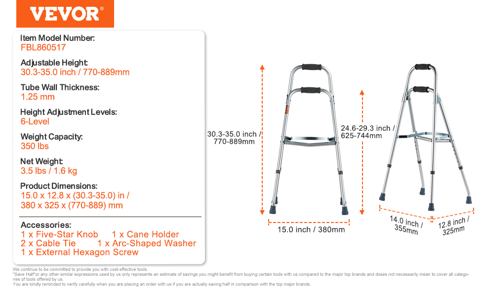 VEVOR Folding Hemi Walker One Arm Mobility Walker for Senior